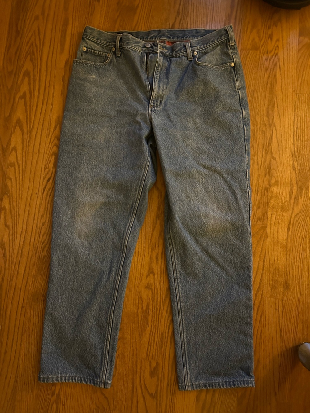 Lands' End Men's Straight Jeans in Light Blue Denim with Flannel Lining
